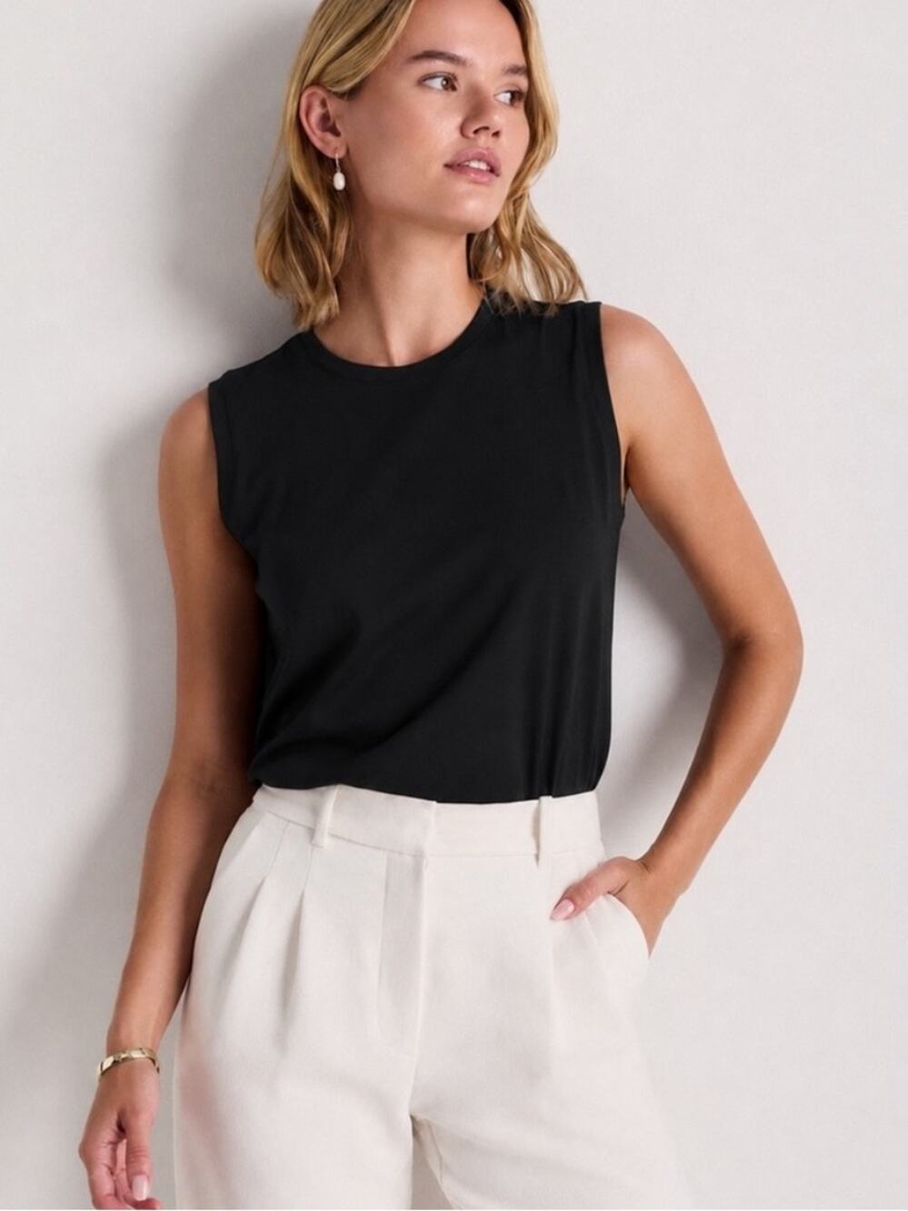 Quince Black Cotton Modal Muscle Tank Sleeveless Tee Shirt LARGE Top NWT